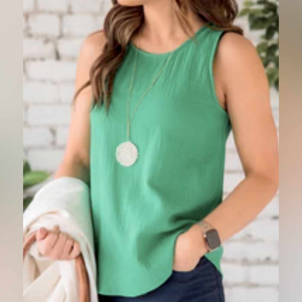 PECK & Peck linen a-line top blouse shirt green Sz XL